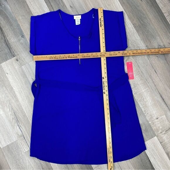 Tovia Scoop Neck Tie Waist Tunic Shirt Dress Cobalt Blue Large Mini - Picture 13 of 13